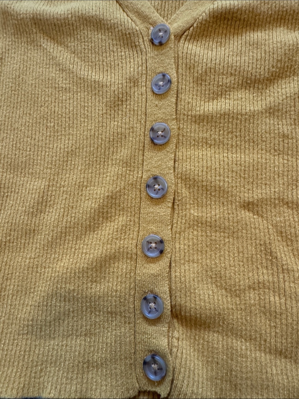 Ten Sixty Sherman Mustard Ribbed V-Neck Button Cardigan Size: Large - Picture 7 of 8